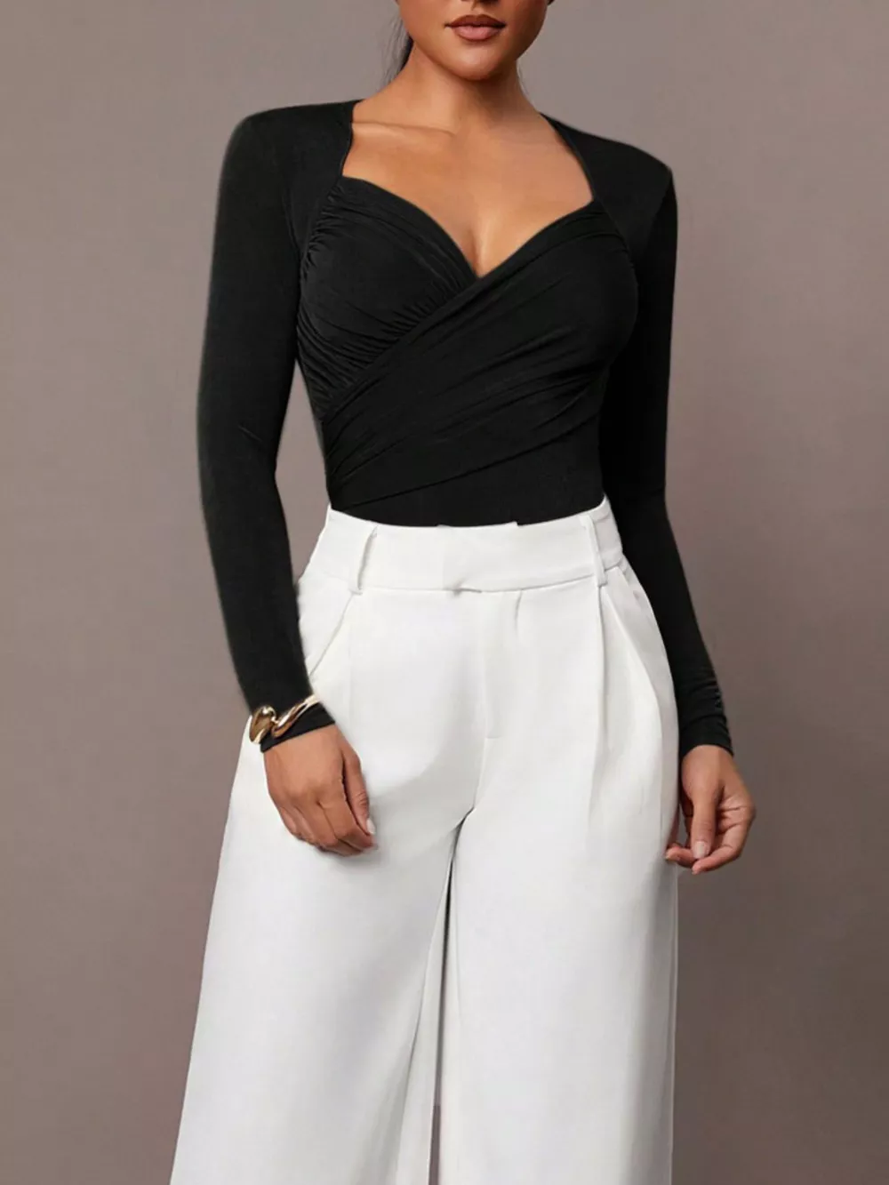 Ruched Surplice Long Sleeve Bodysuit, image 12