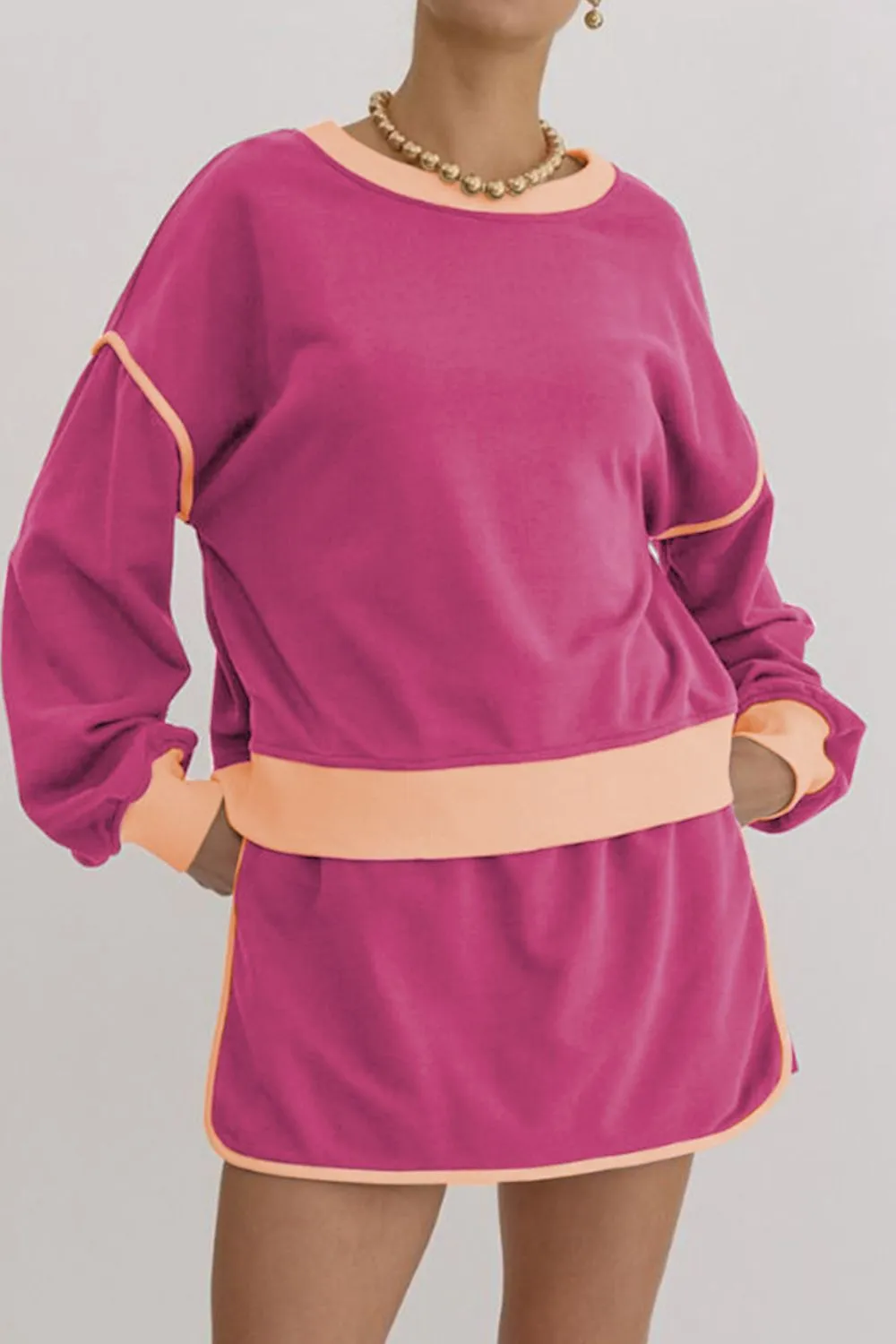 Contrast Trim Round Neck Top and Skort Set, image 14