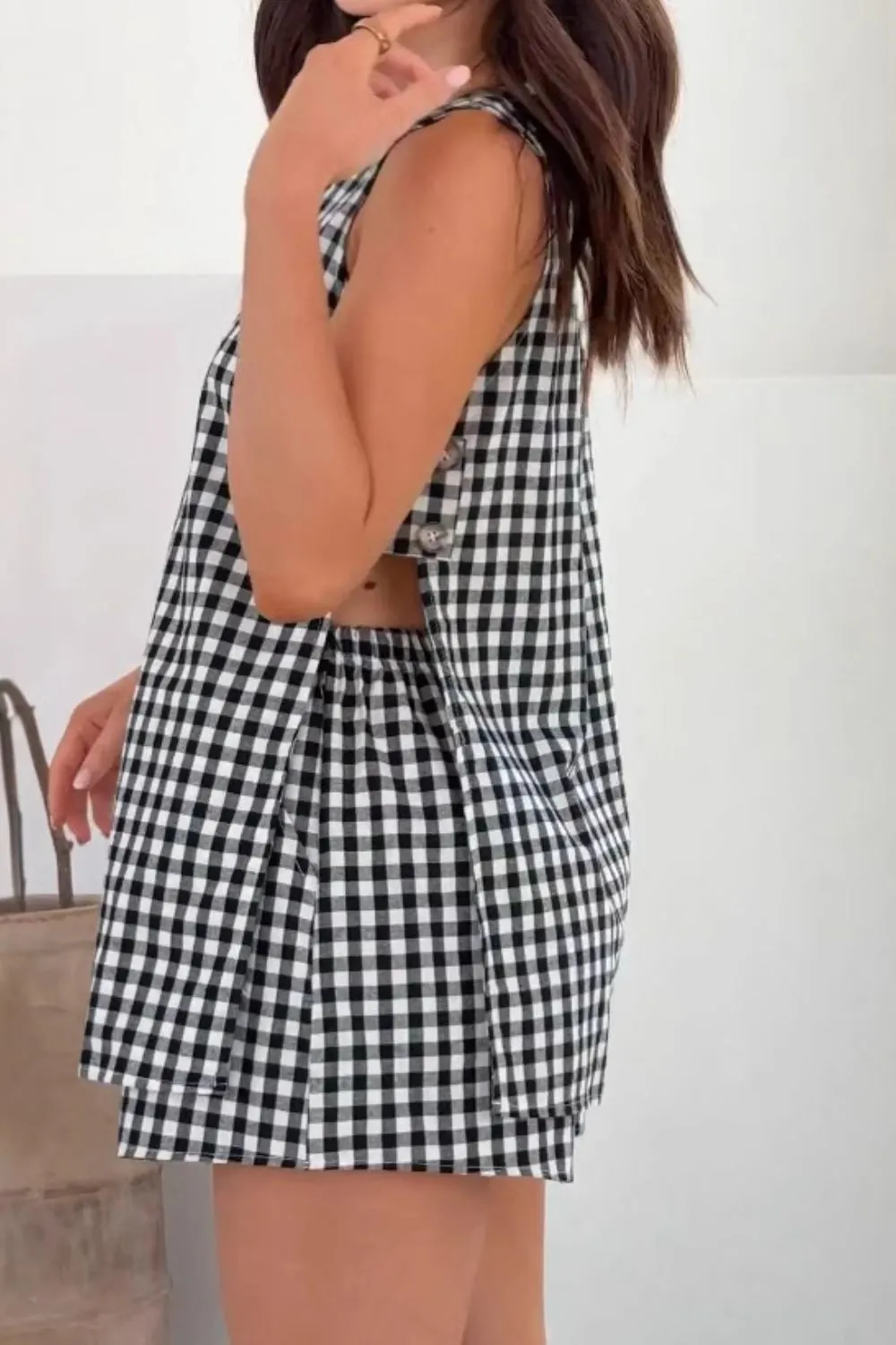 Plaid Button Up Vest and Shorts Set, image 6