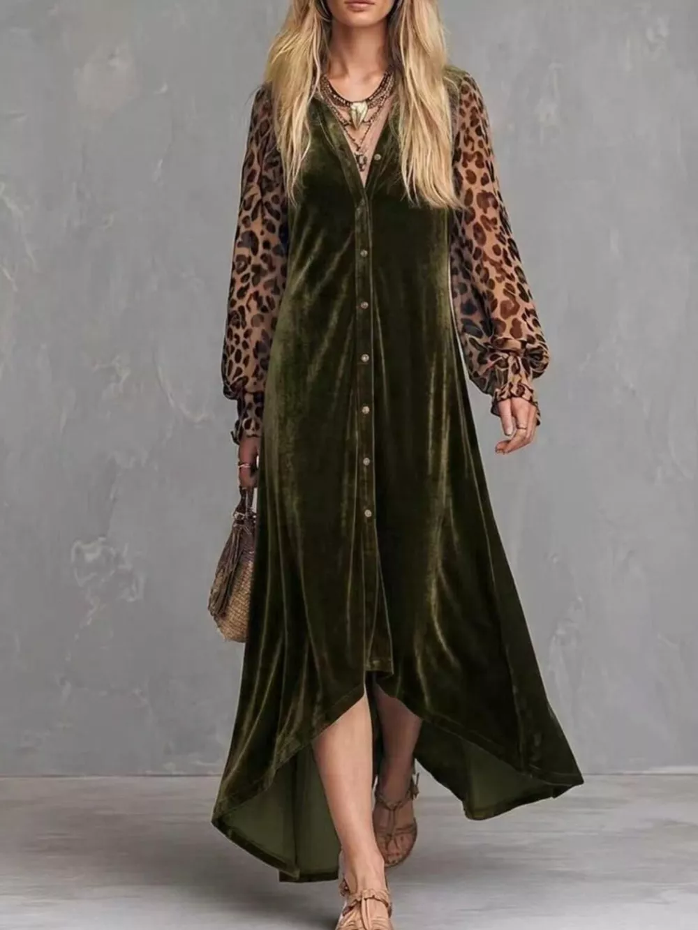 Leopard Velvet Button-Down Maxi Dress, image 5