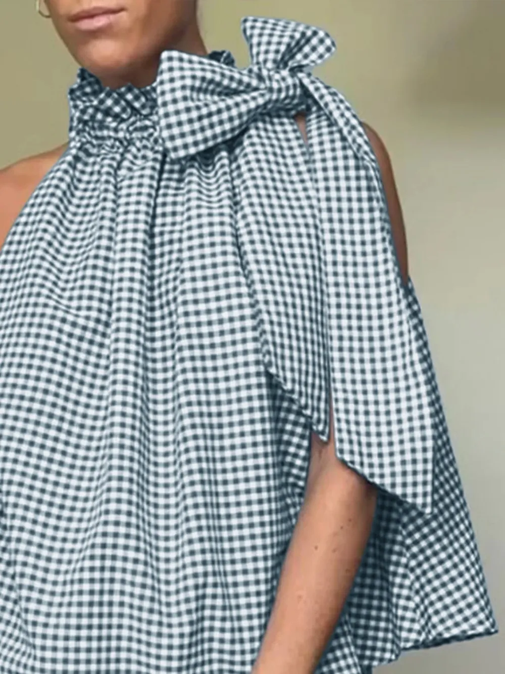 Asymmetric Gingham Bow Tie Sleeveless Top, image 6
