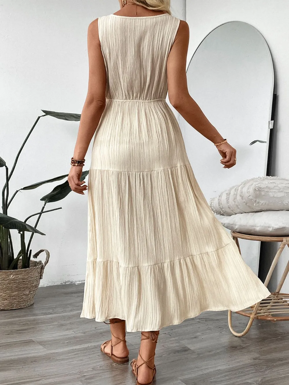 Decorative Button V-Neck Sleeveless Midi Tank Dress, image 4