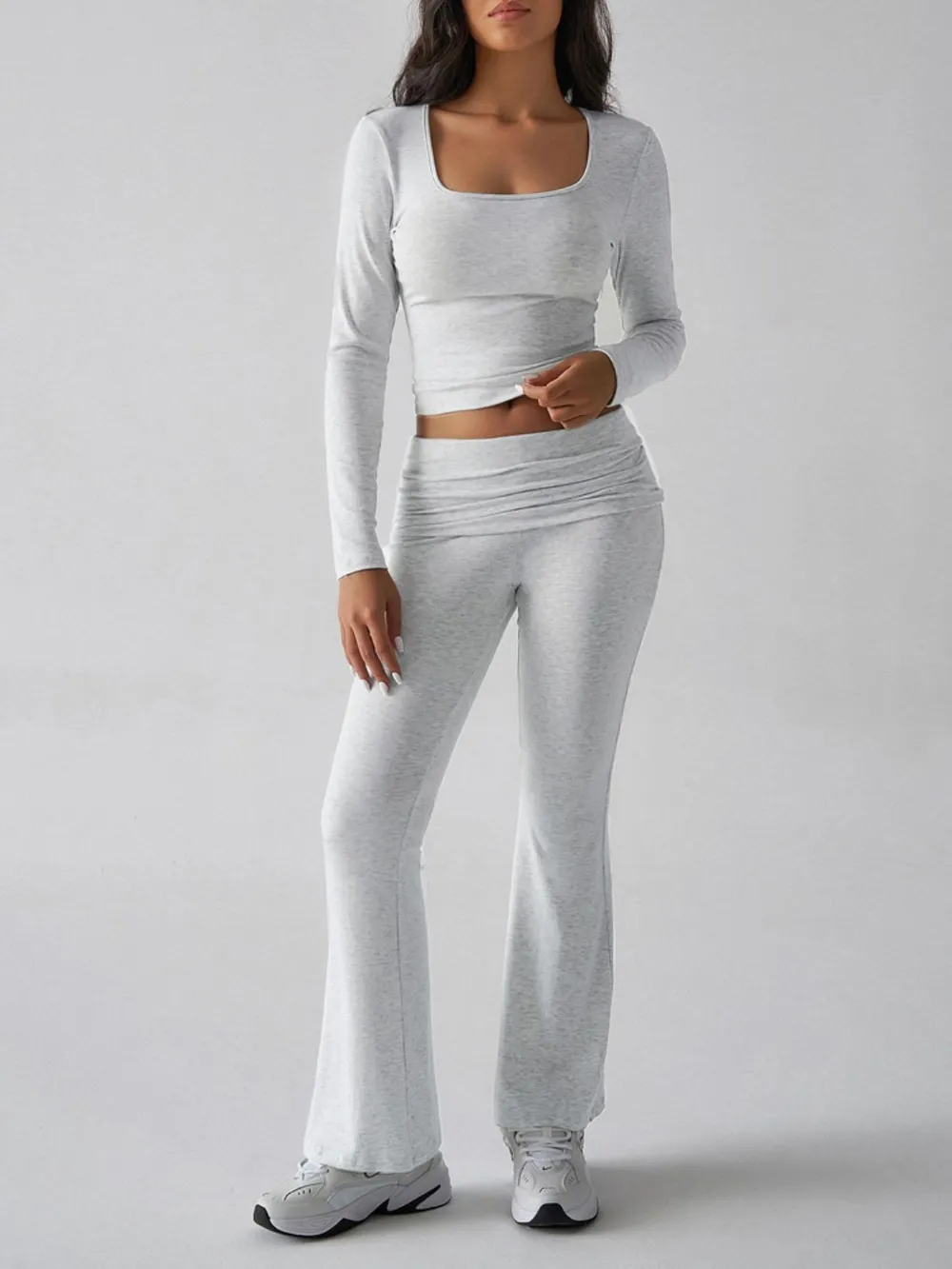Square Neck Long Sleeve Top and Pants Set, image 7