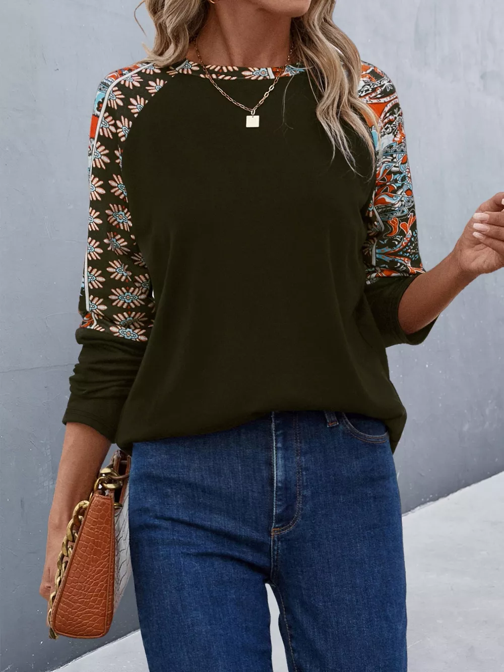 Printed Raglan Sleeve Round Neck T-Shirt, image 10