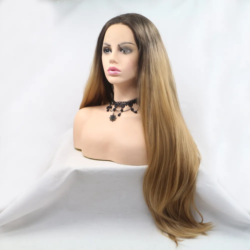 13*3" Lace Front Wigs Synthetic Long Straight 24" 130% Density, image 3