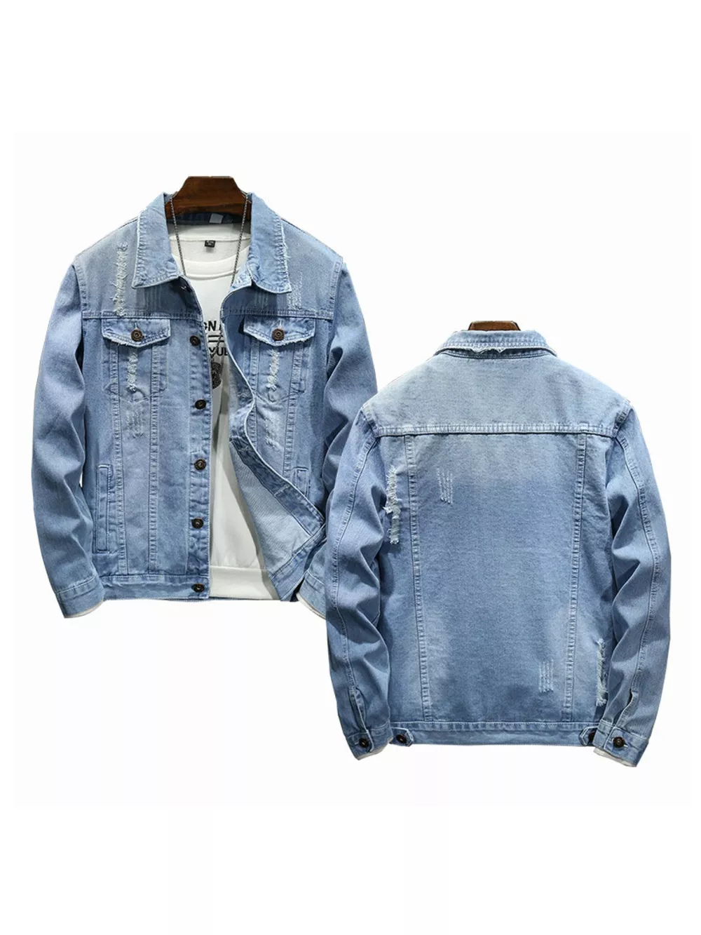 Men's Plus Size Distressed Slim Fit Denim Jacket, image 3