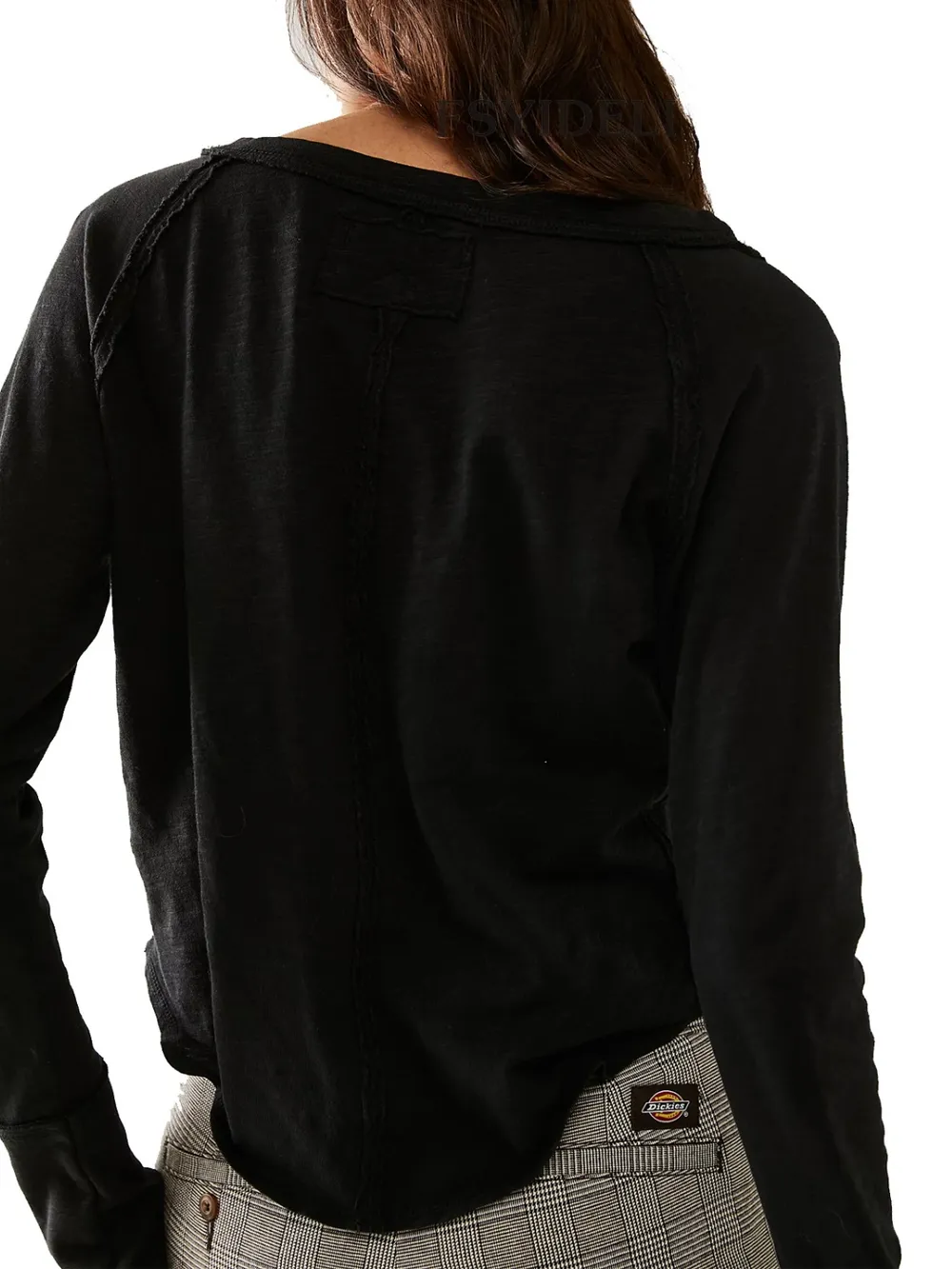 Exposed Seam Notched Long Sleeve T-Shirt, image 5