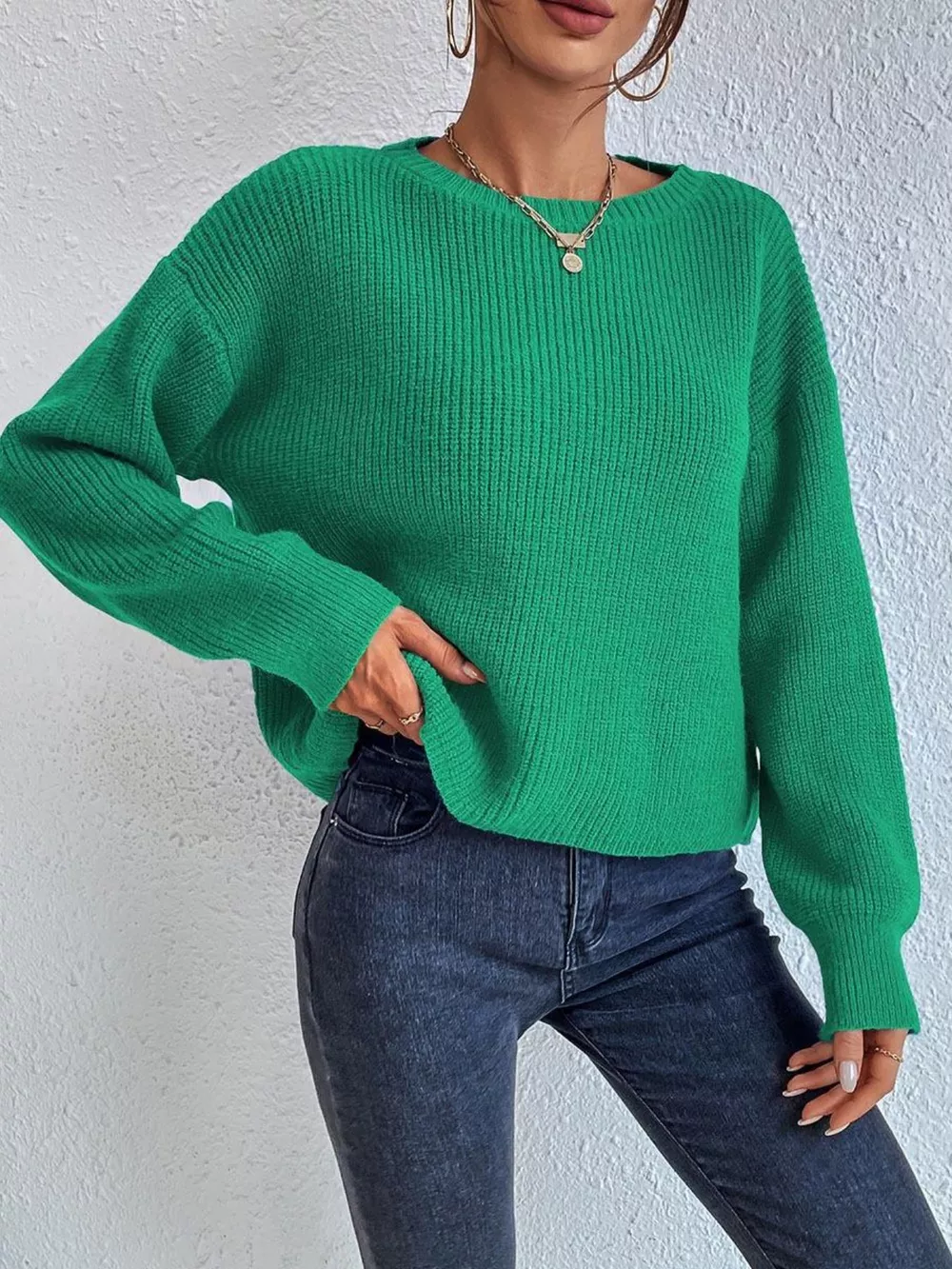 Ribbed Knit Dropped Shoulder Sweater, image 15