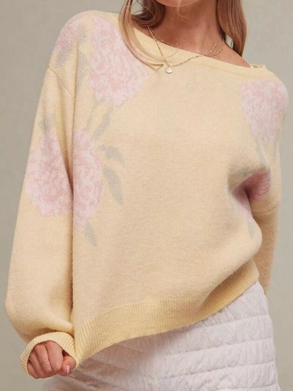 Floral Pattern Dropped Shoulder Sweater, image 15