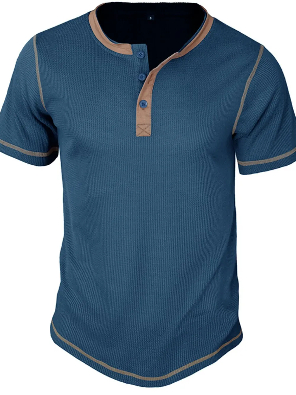 Men's Full Size Contrast Stitch Henley Polo Shirt Plus Size, image 3