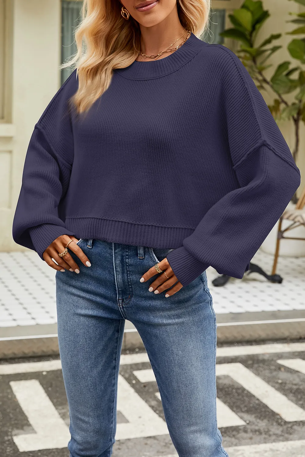 Round Neck Dropped Shoulder Sweater, image 8