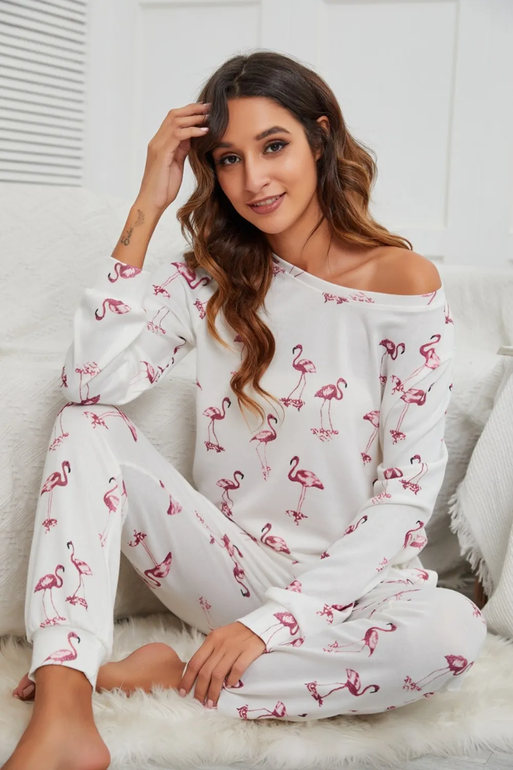Flamingo Long Sleeve Top and Pants Lounge Set, image 6