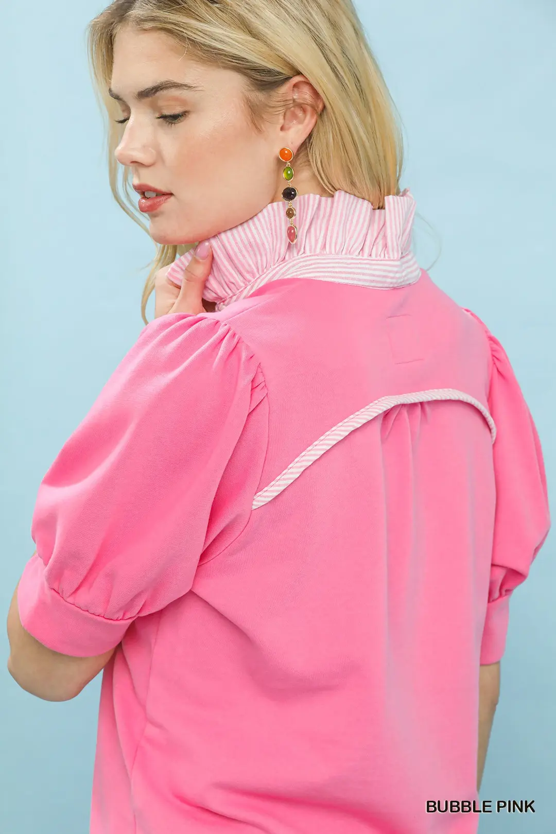 Striped Collar Popover Top, image 2