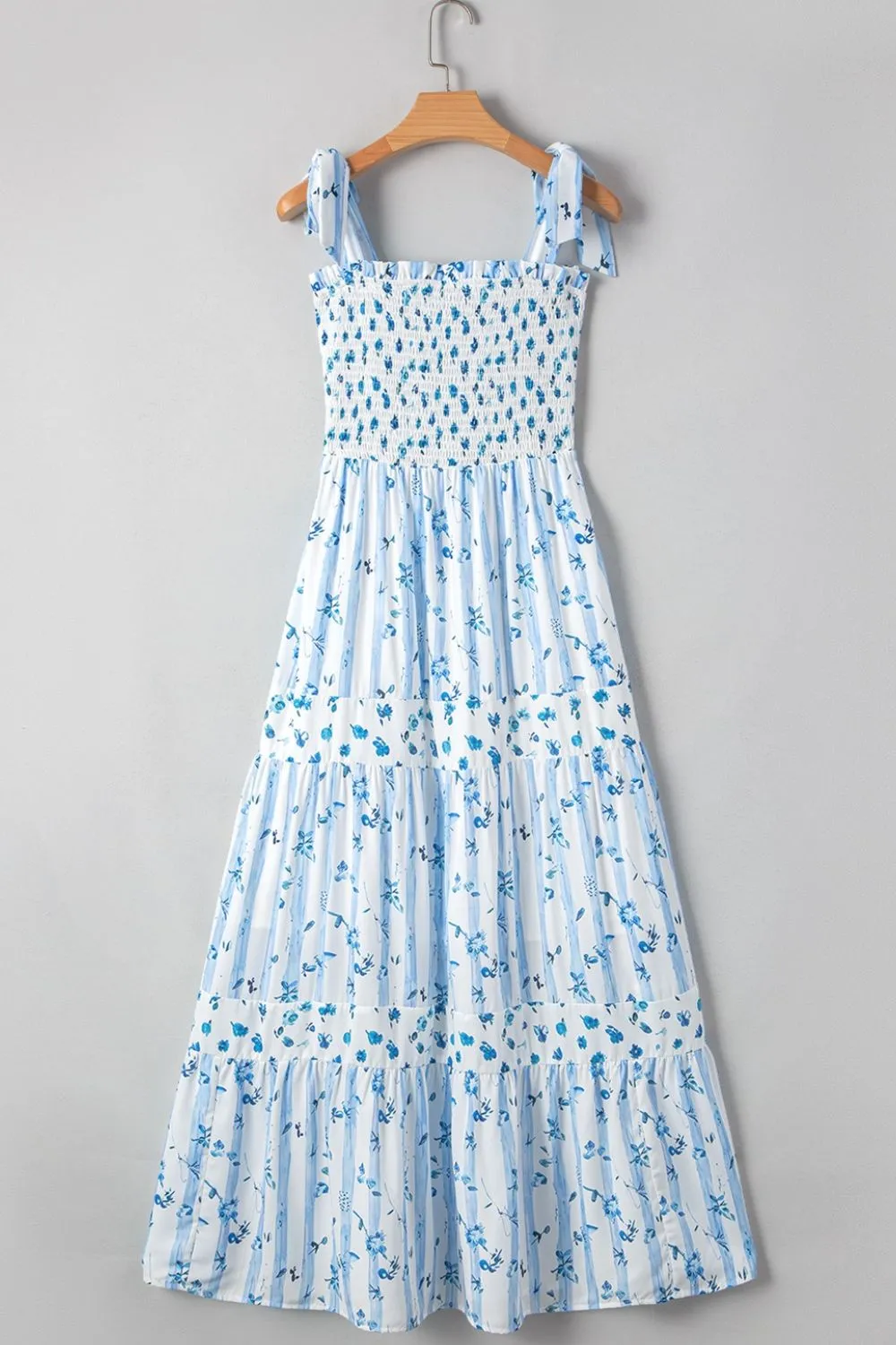 Floral Smocked Tied Straps A-Lined Tiered Dress, image 6