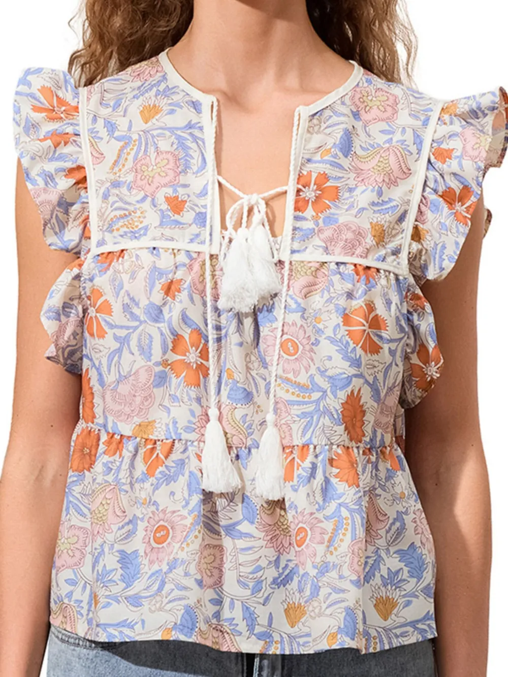 Tassel Ruffled Striped Blouse, image 8