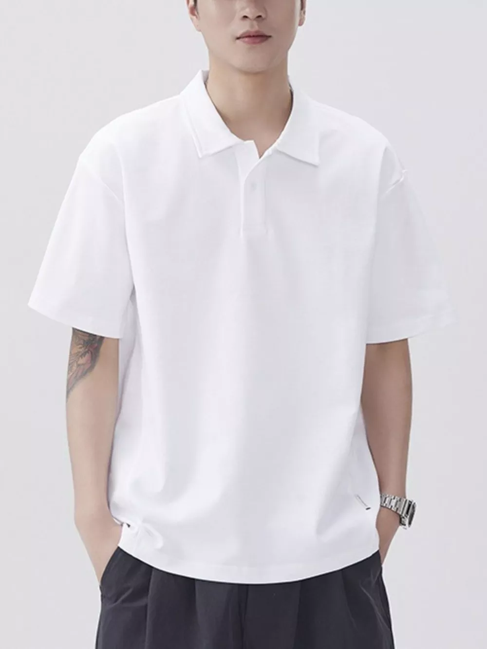 Men's Plus Size Button Detail Short Sleeve Polo, image 4