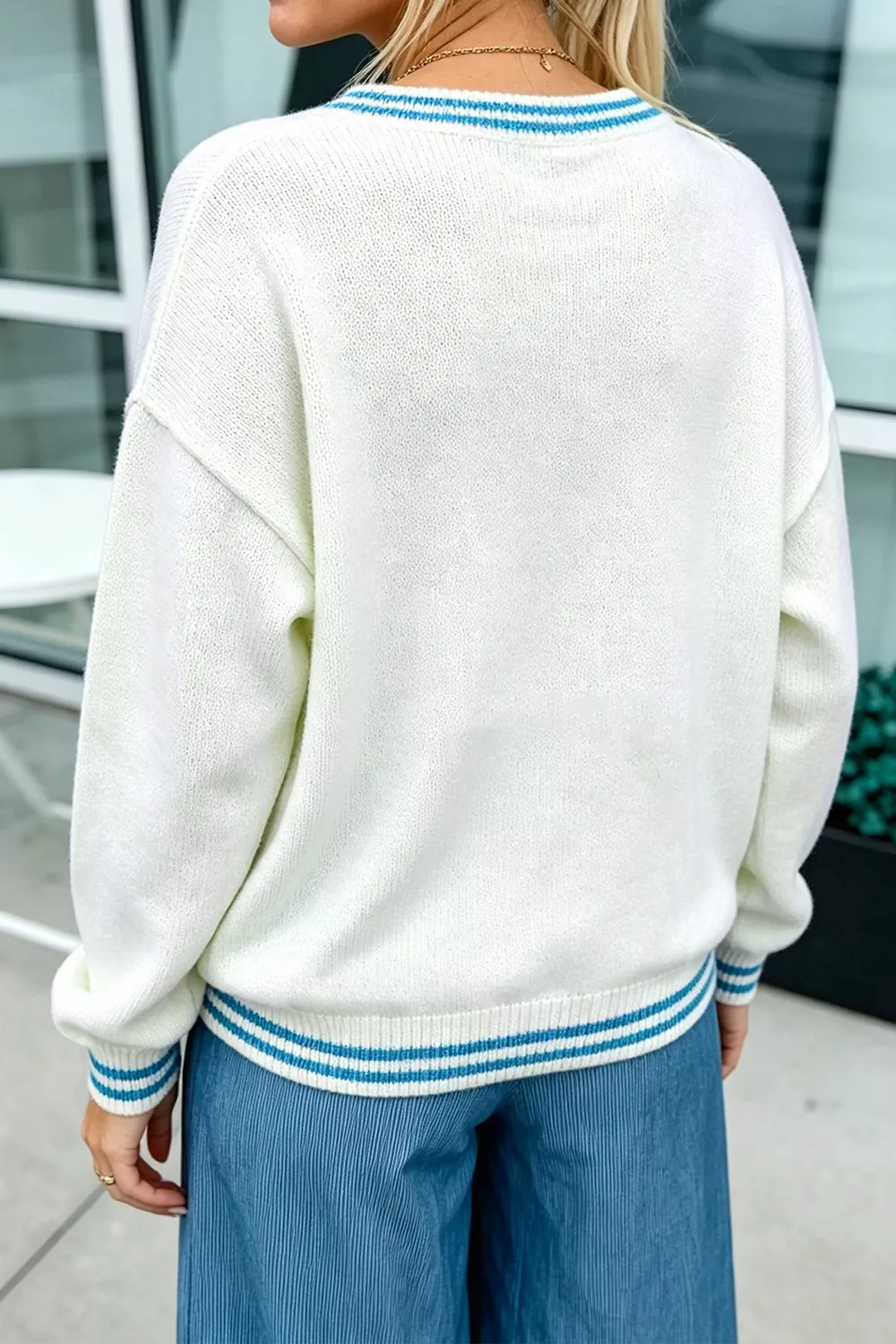 Bulldog Graphic Striped Trim Sweater, image 2