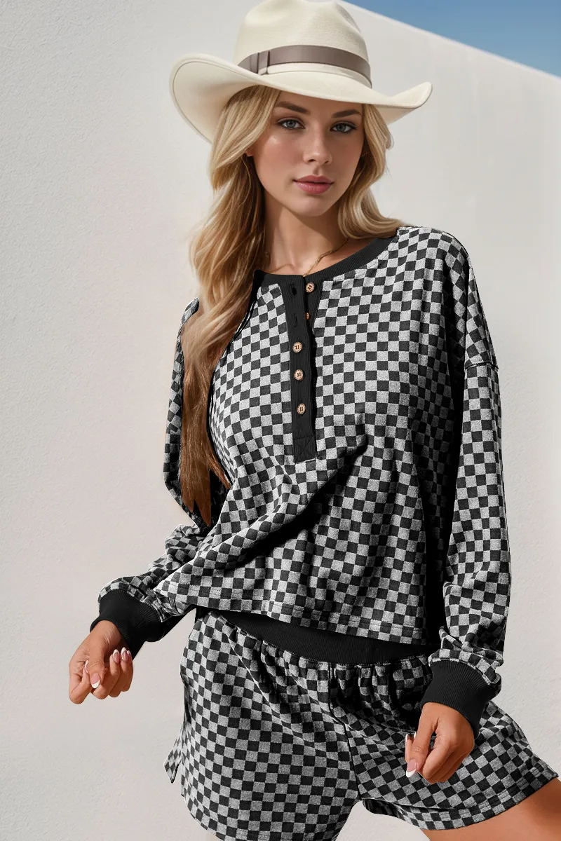 Checkered Half Button Top and Shorts Set, image 4