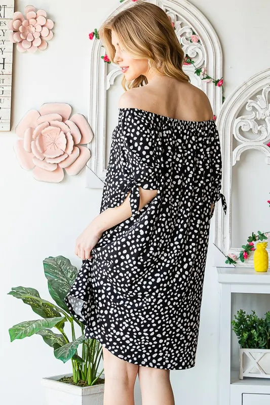 Full Size Short Sleeve Off Shoulder Animal Mini Dress Plus Size, image 12
