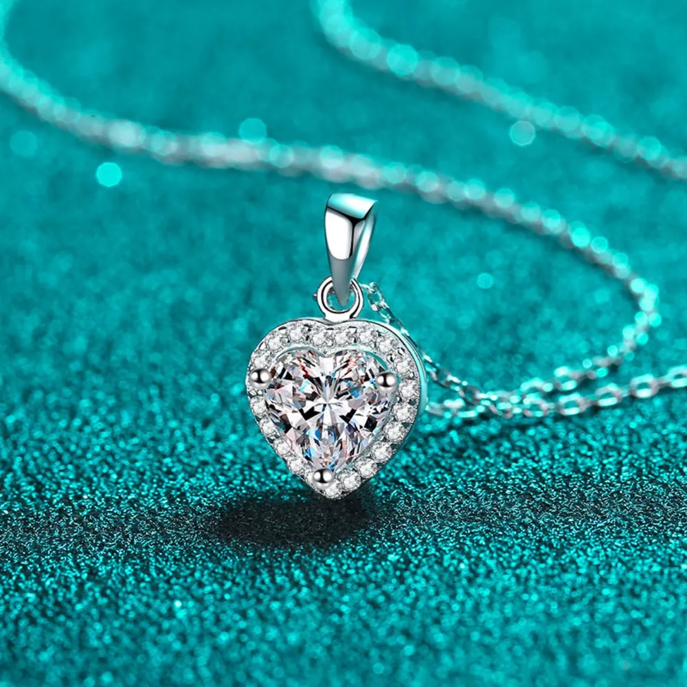 2 Carat Moissanite 925 Sterling Silver Heart Pendant Necklace, image 3