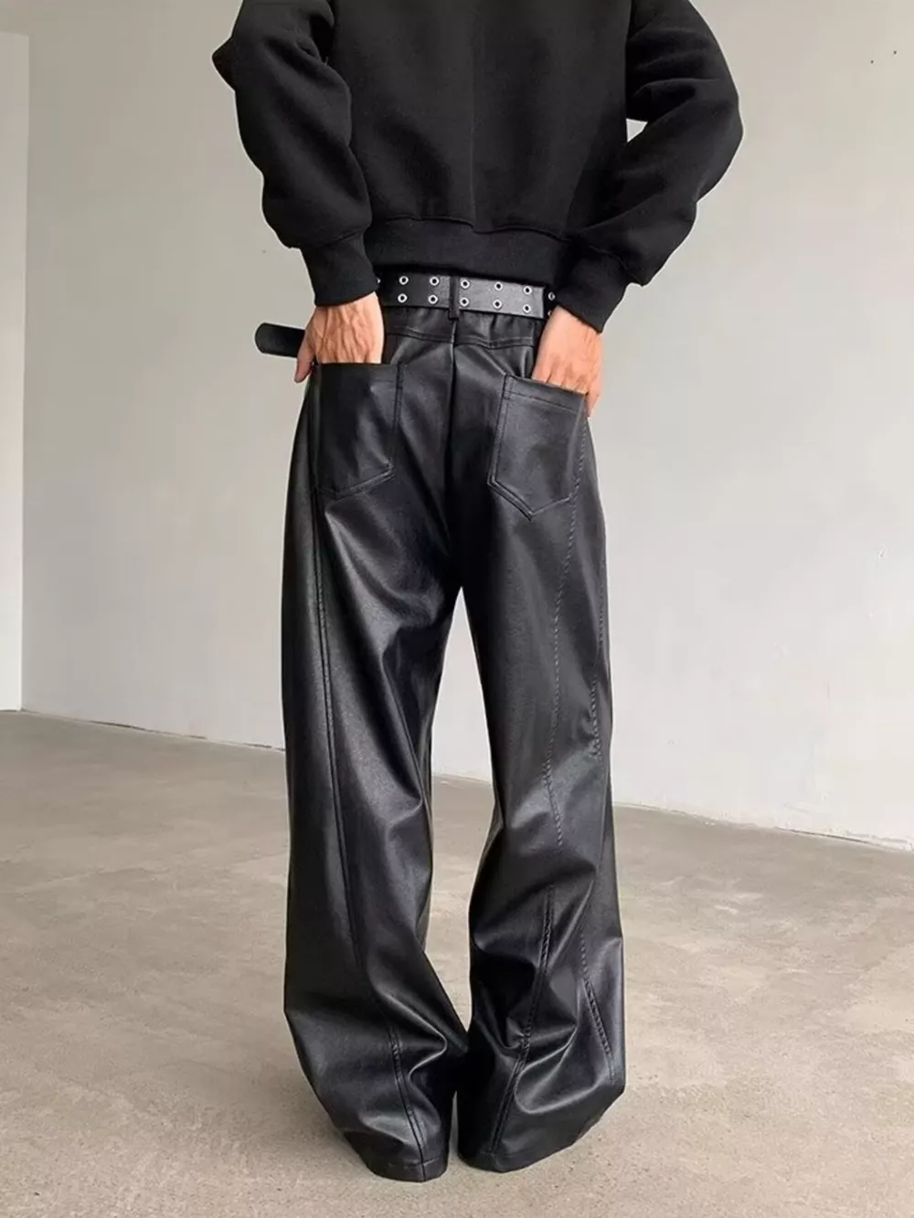 Men's Full Size Leather Wide-Leg Pants Plus Size, image 5