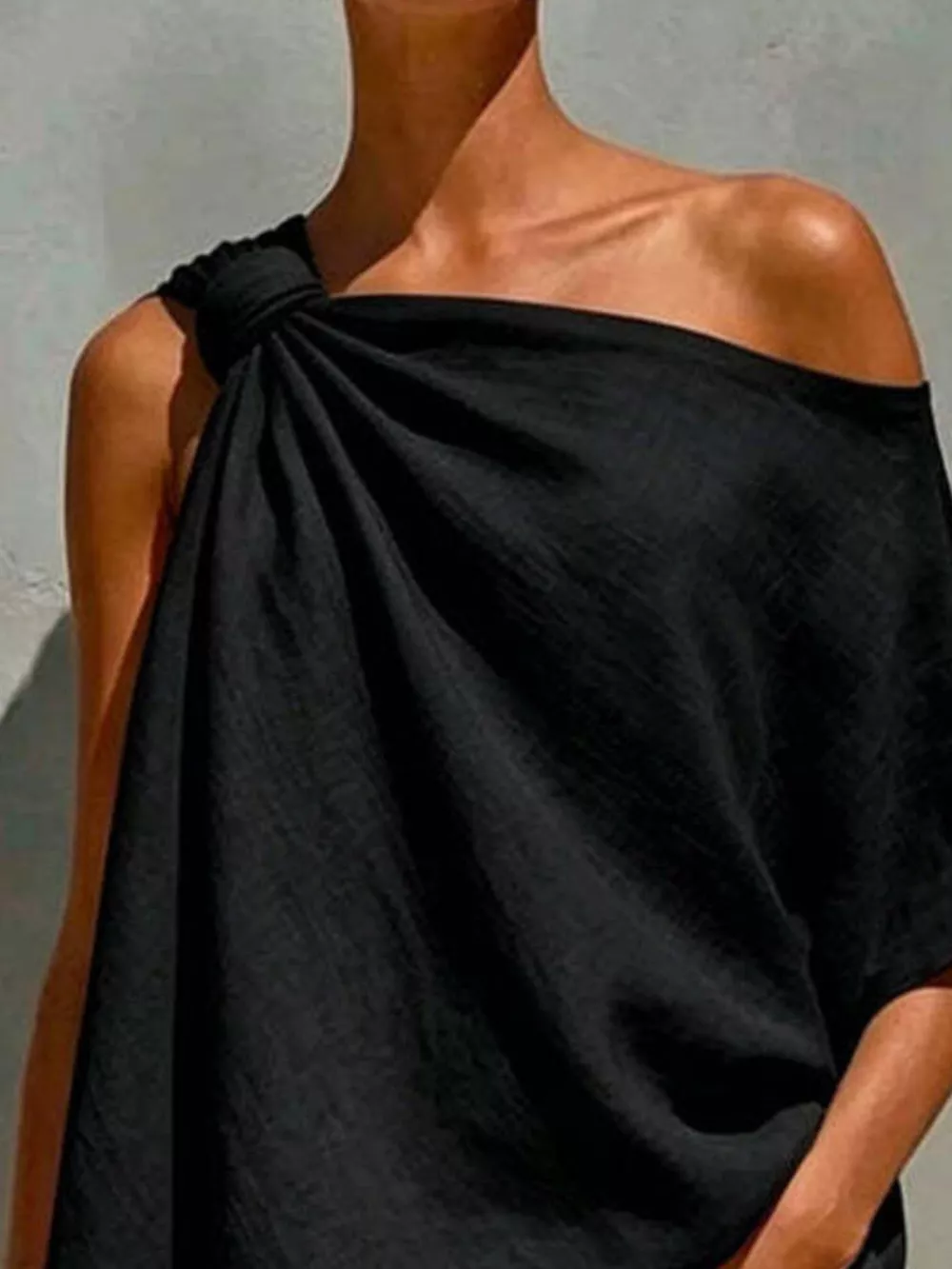 Full Size One-Shoulder Knot Detail Blouse Plus Size, image 8