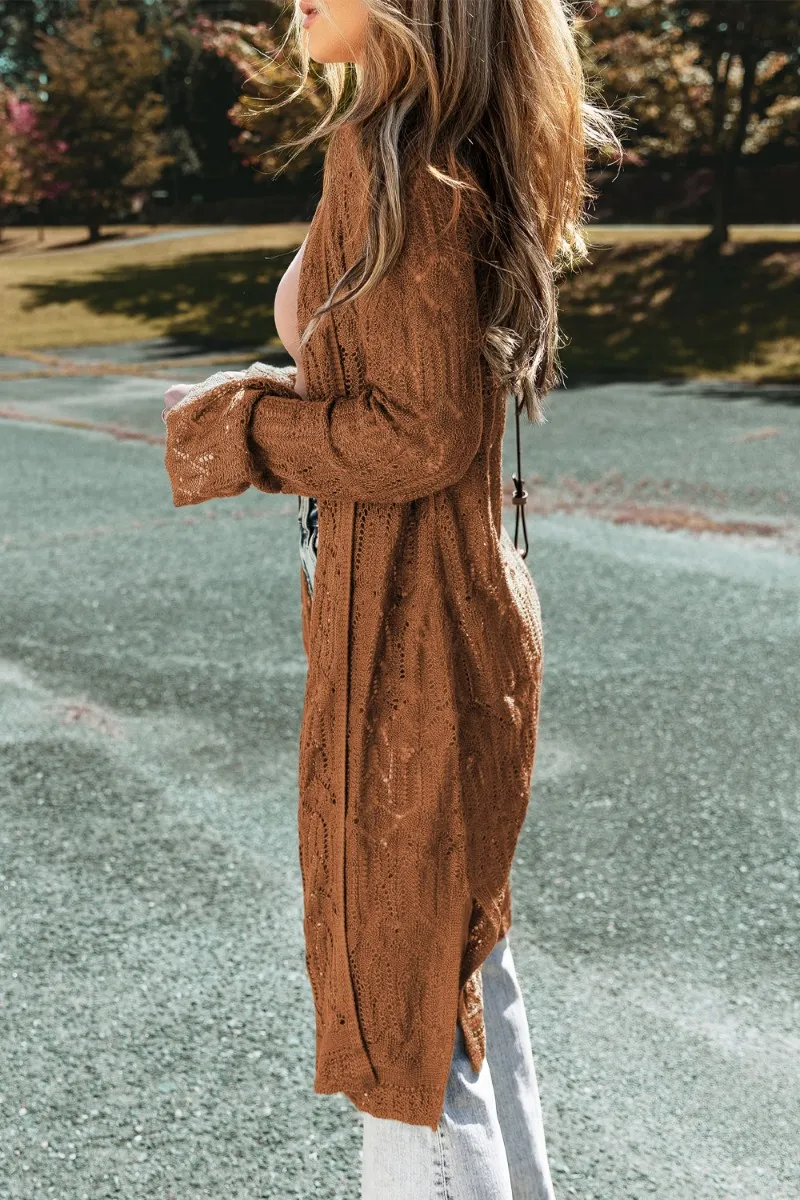 Openwork Open Front Long Sleeve Cardigan, image 8