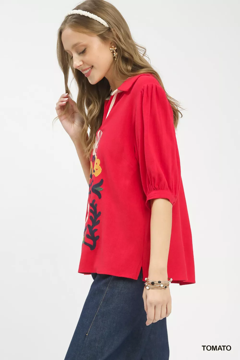 Mixed Media V-Neck Print Blouse, image 3
