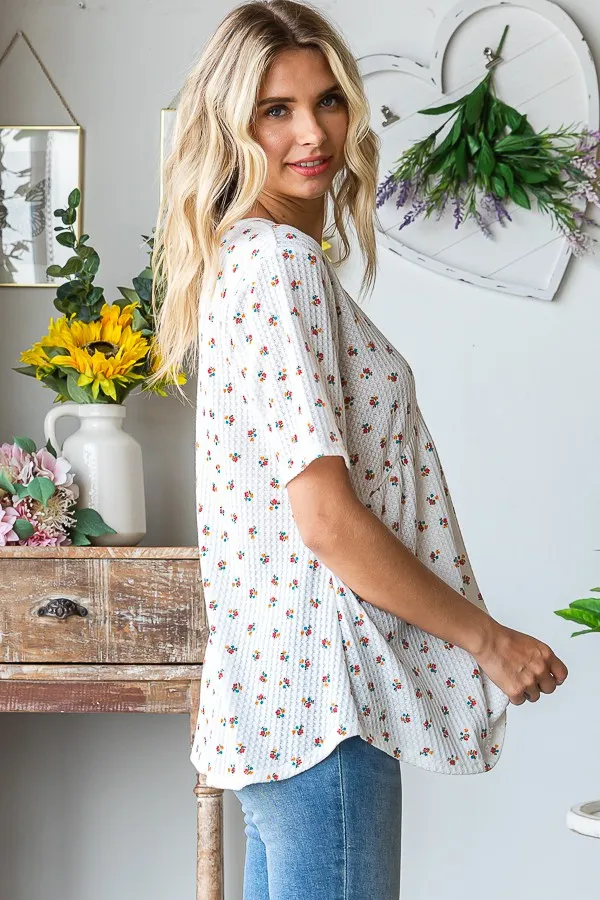 Full Size Crisscross Ditsy Floral Babydoll Top Plus Size, image 4