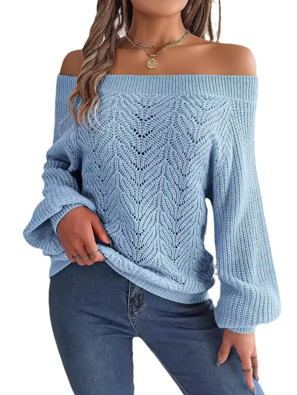 Openwork Off-Shoulder Sweater, image 10