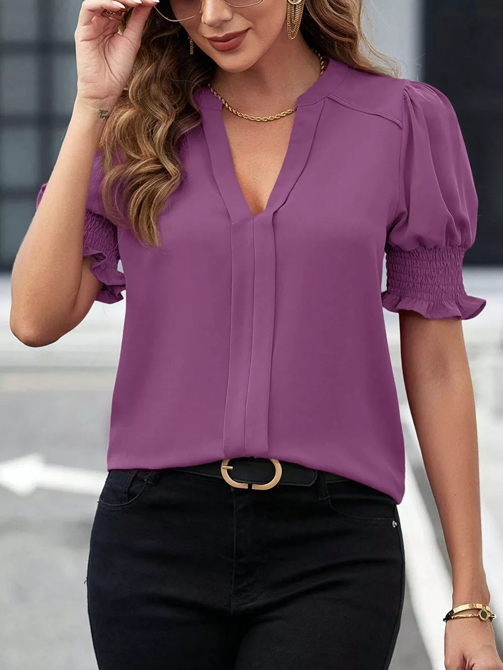 Notched Half Sleeve Blouse, image 14