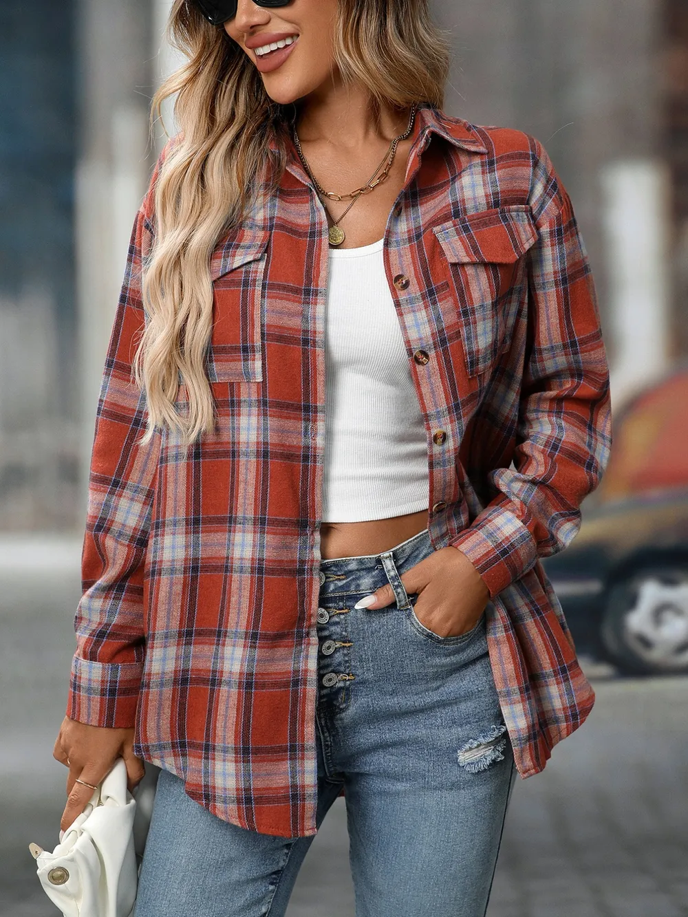 Plaid Button-Down Oversized Shirt, image 14