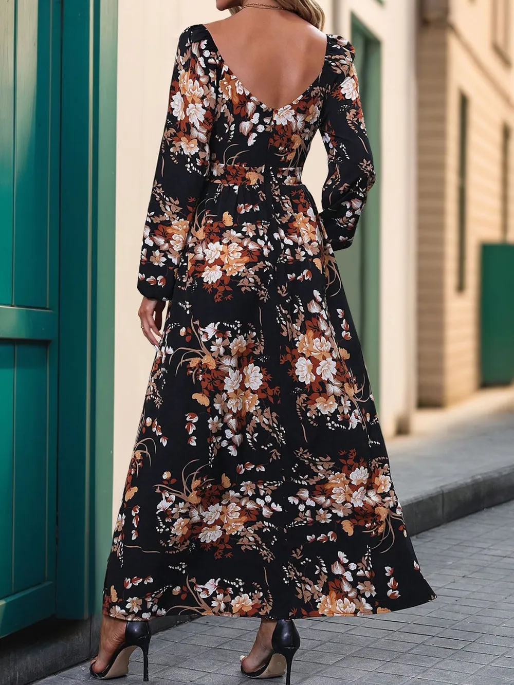 Slit Printed Surplice Long Sleeve Maxi Dress, image 4
