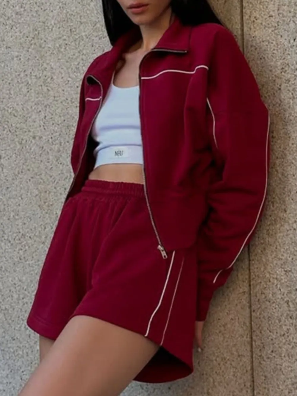 Zip Up Long Sleeve Top and Shorts Set, image 11