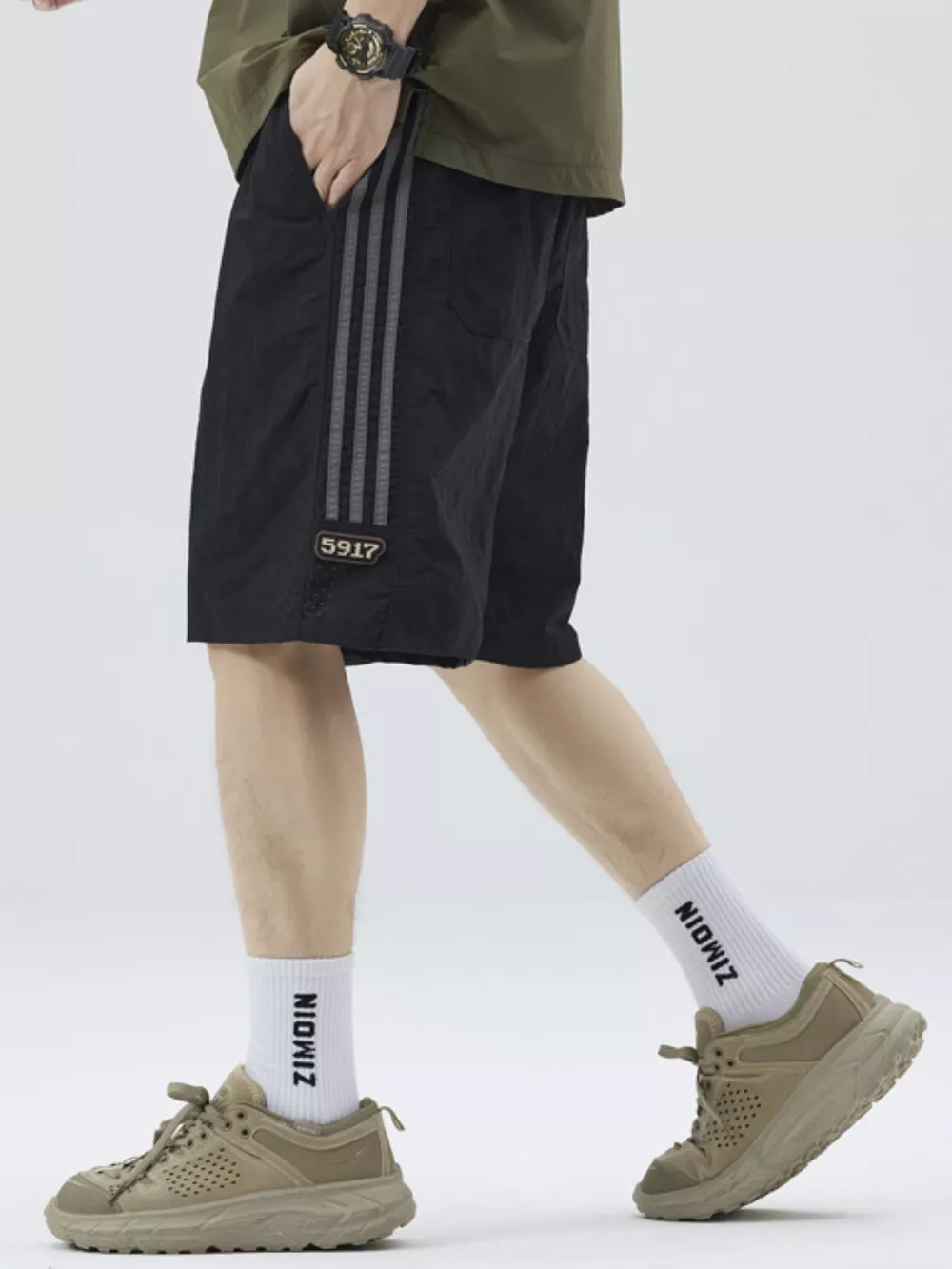 Men's Full Size Casual Loose-Fit Drawstring Shorts with Stripe Detail Plus Size, image 4