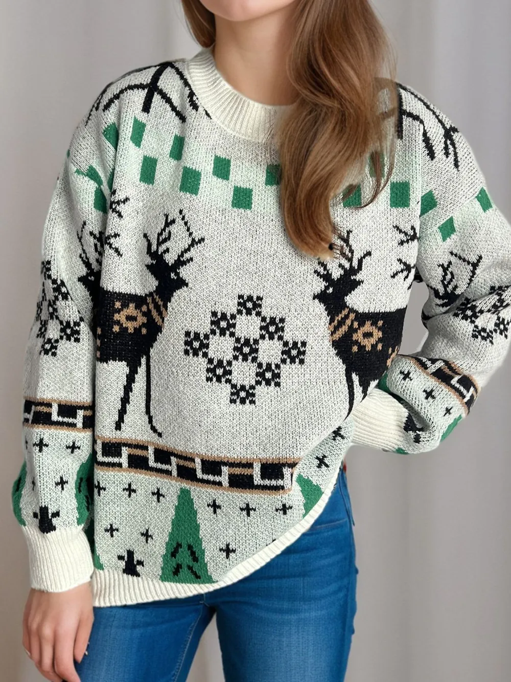 Christmas Element Round Neck Long Sleeve Sweater, image 7