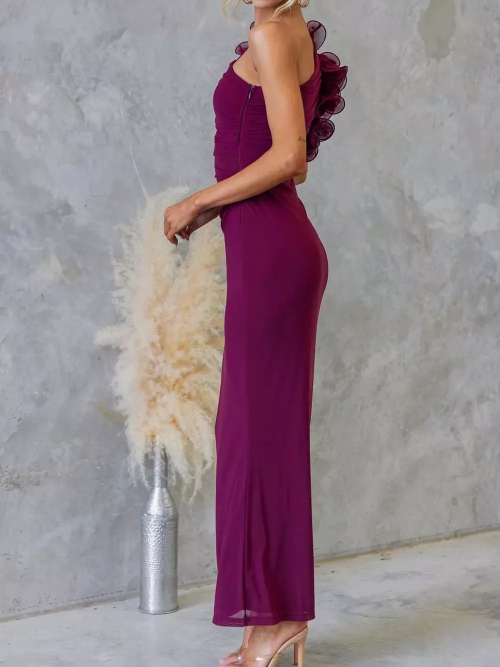 One-Shoulder Floral Trim Sleeveless Maxi Dress, image 20