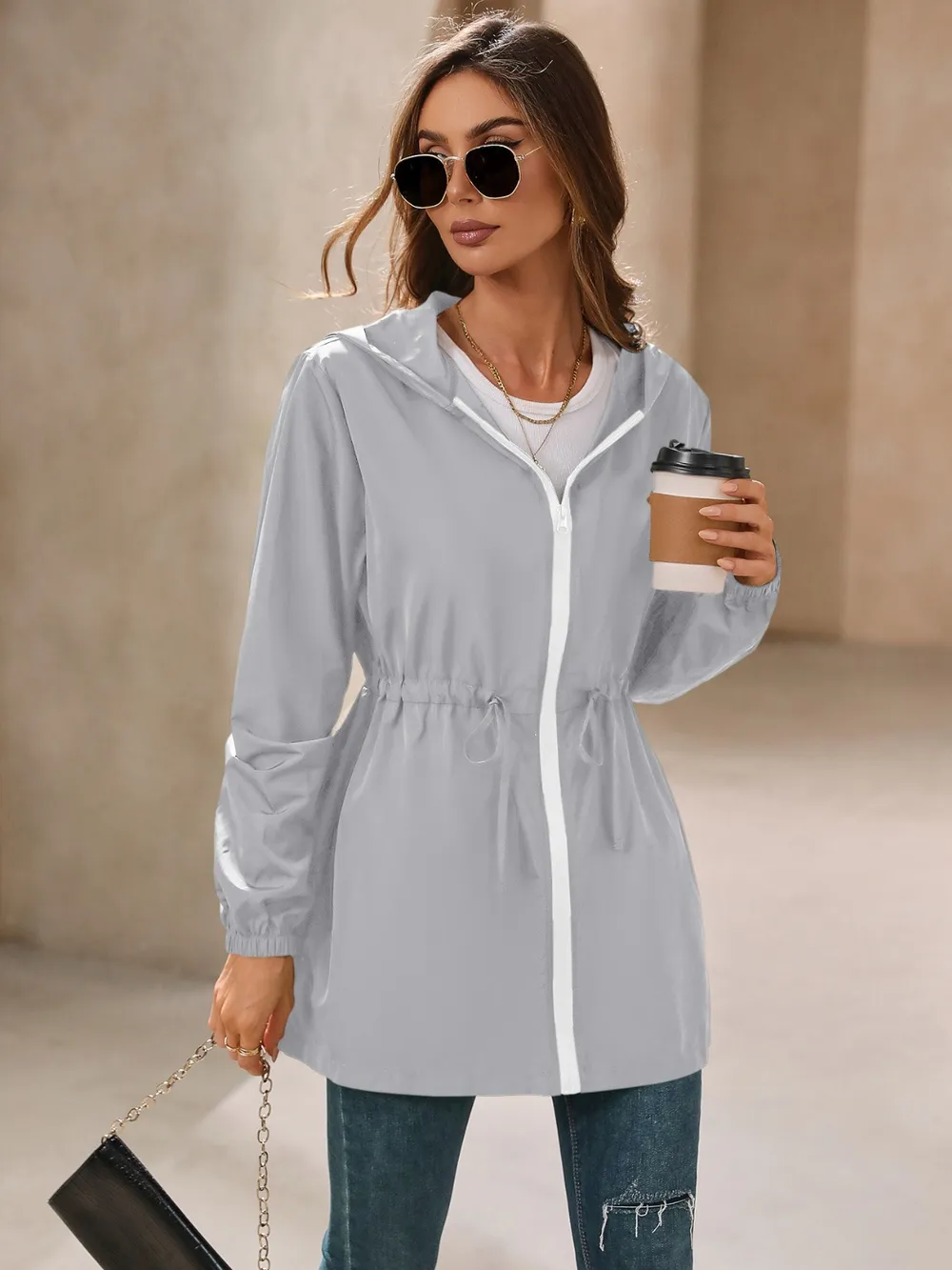 Outdoor Waterproof Long Sleeve Hooded Windbreaker, image 15