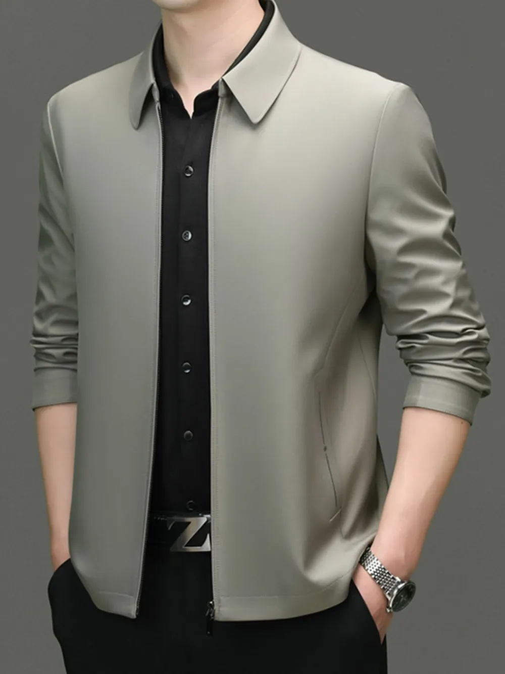 Men's Plus Size Zip Up Long Sleeve Jacket, image 3