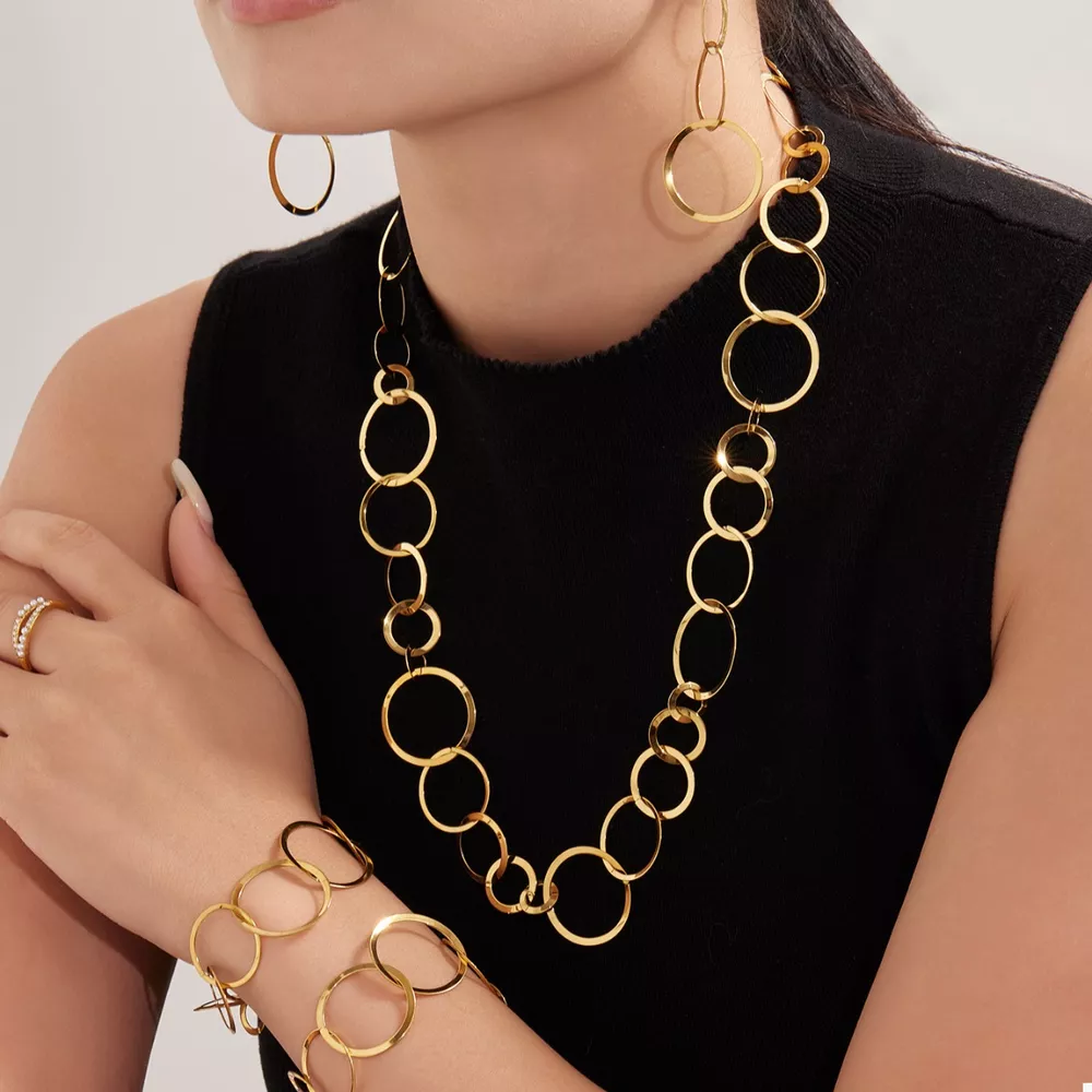 18K Gold-Plated Chain Link Statement Necklace, image 3