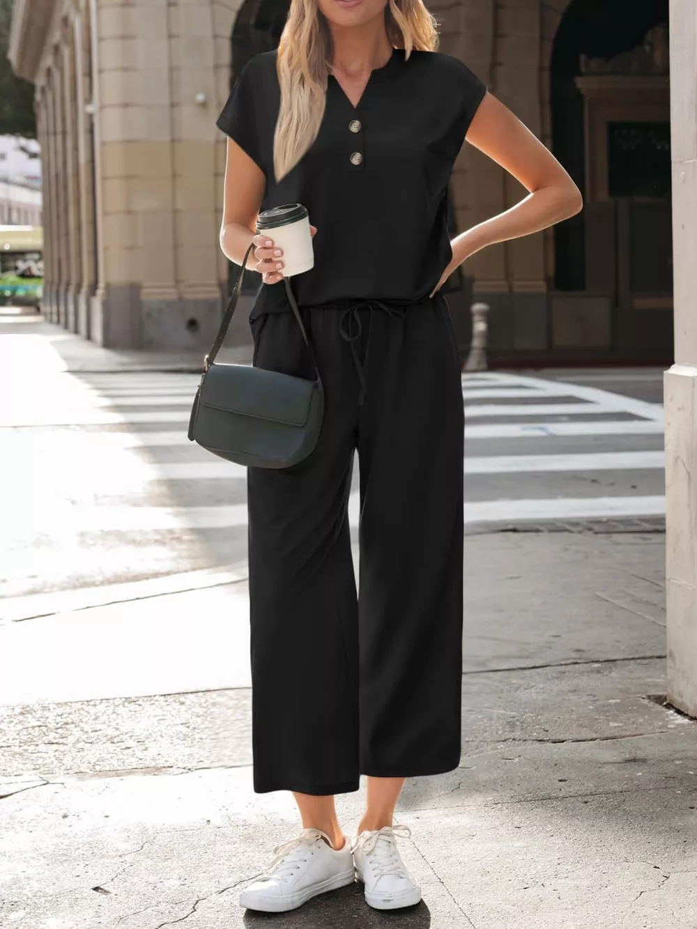 Notched Short Sleeve Top and Pants Set, image 16