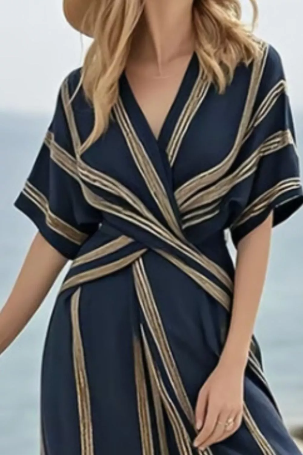 Striped Wrap Half Sleeve Maxi Dress, image 4