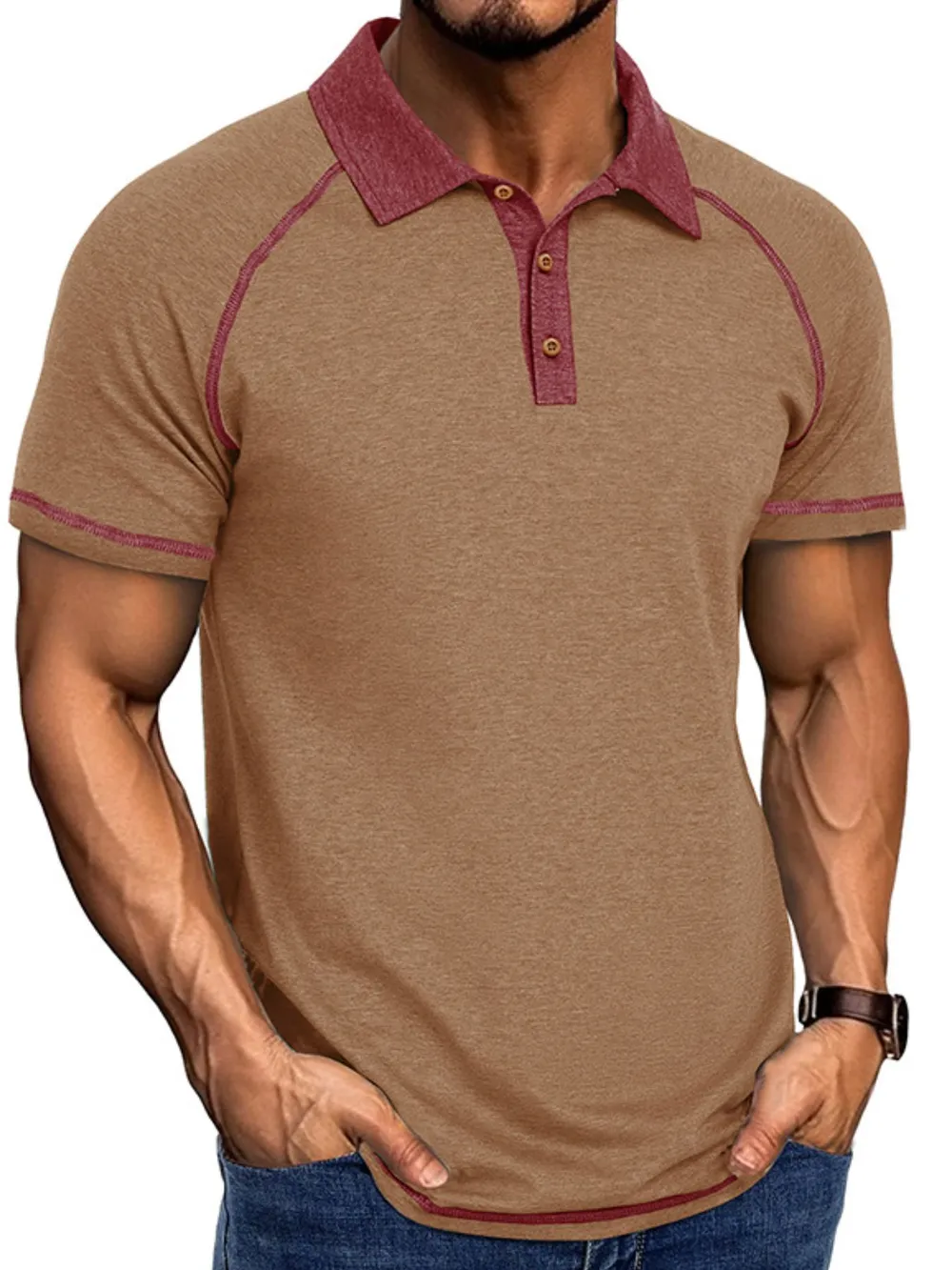 Men's Full Size Contrast Collar Short Sleeve Polo Shirt Plus Size, image 10