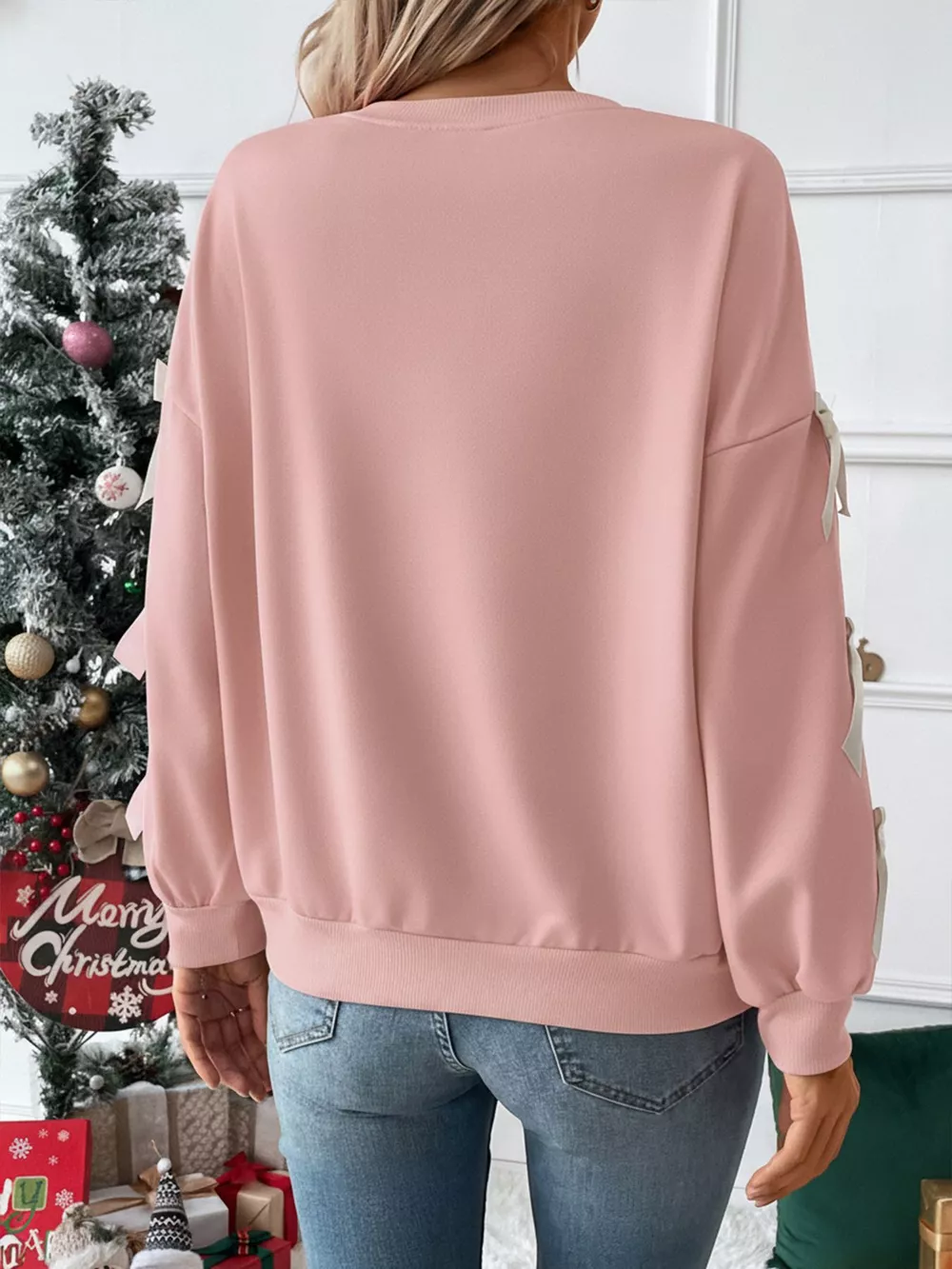 Bowknot Sleeve Round Neck Sweatshirt, image 4