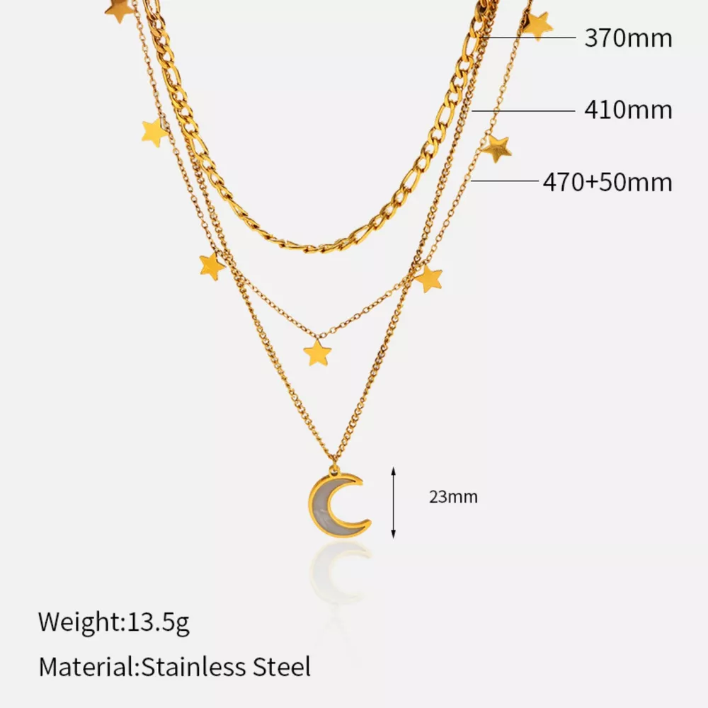 18K Gold-Plated Moon Three-Layered Necklace, image 6