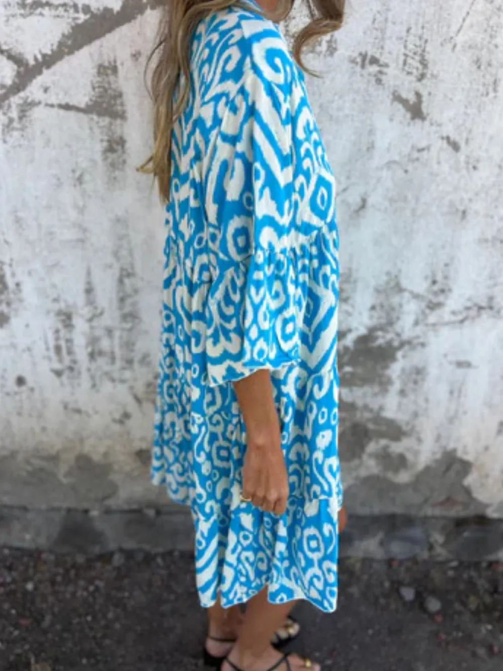 Full Size Printed Notched Half Sleeve Dress Plus Size, image 9