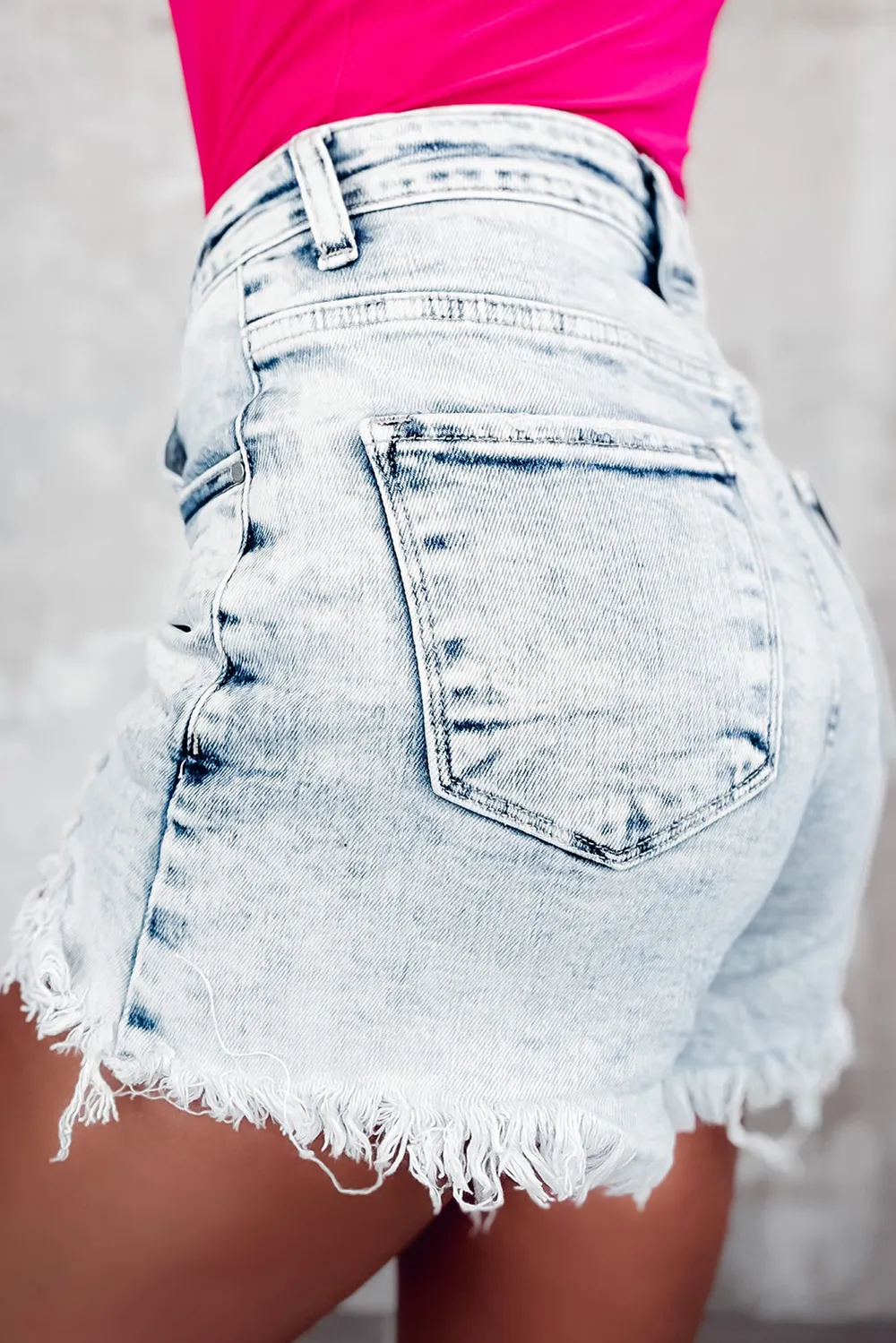 Raw Hem Buttoned Denim Shorts with Pockets, image 3