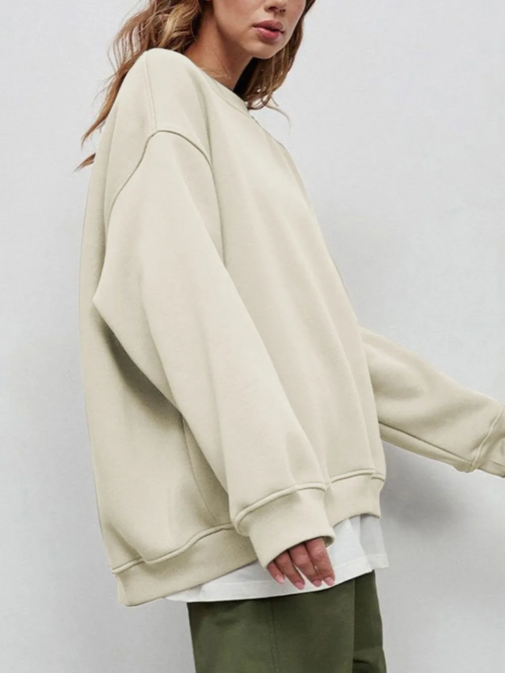 Round Neck Dropped Shoulder Long Sleeve Sweatshirt, image 30