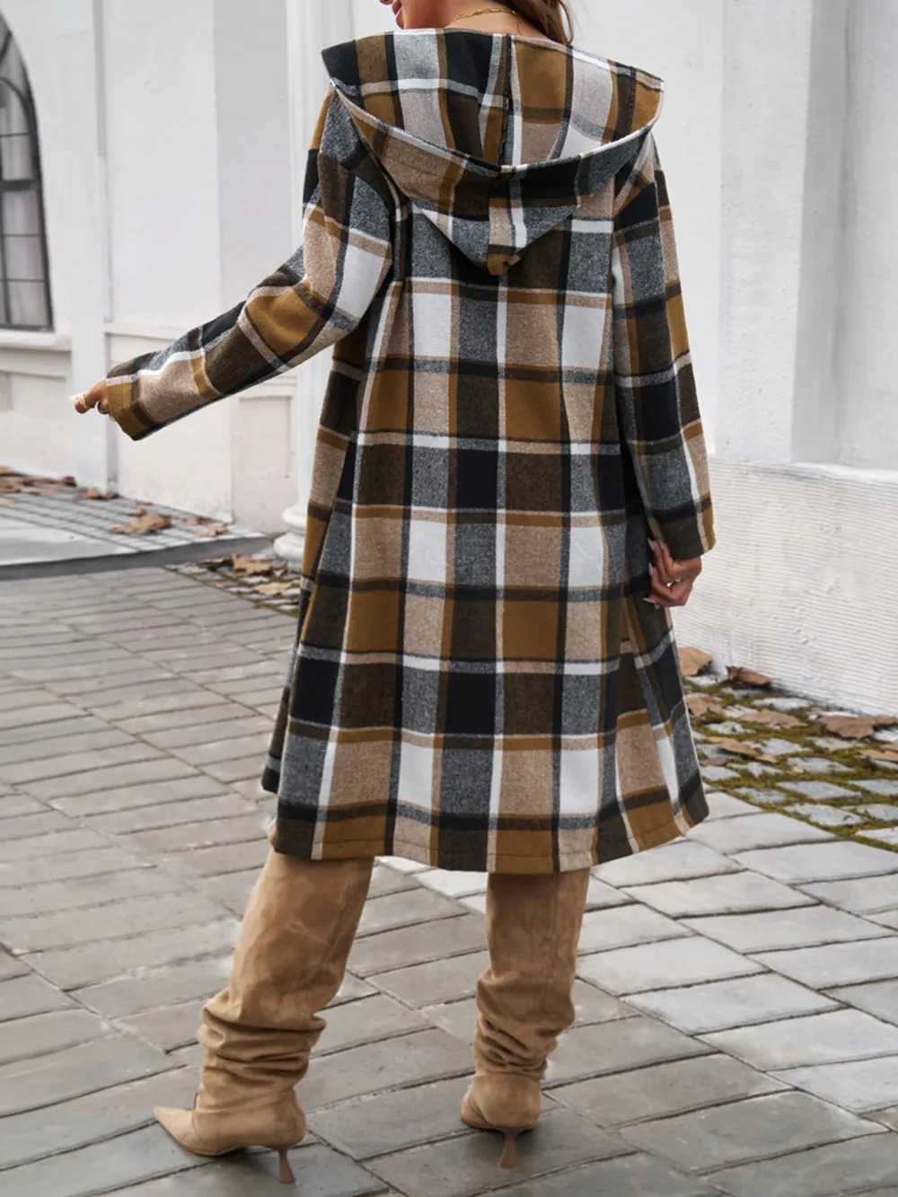 Plaid Long Sleeve Hooded Coat, image 18