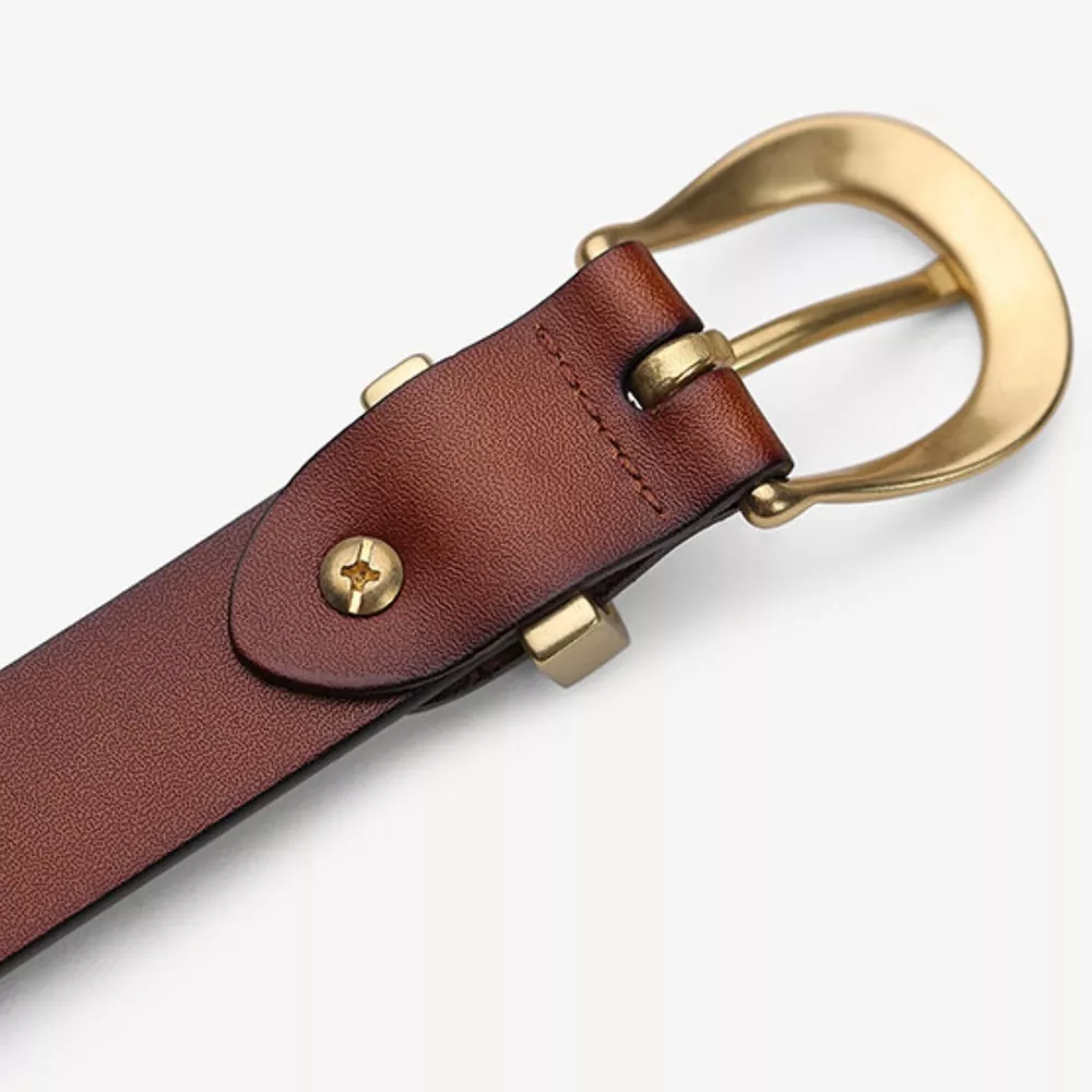 Classic Leather Belt with Golden Buckle, image 3